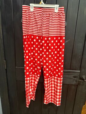 SHEIN Red and White Mixed-Pattern women’s pants